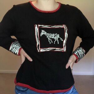 Black Zebra Pattern Crewneck Sweater